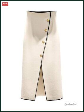 High Waisted Fitted Maxi Skirt with Button Front and Slit